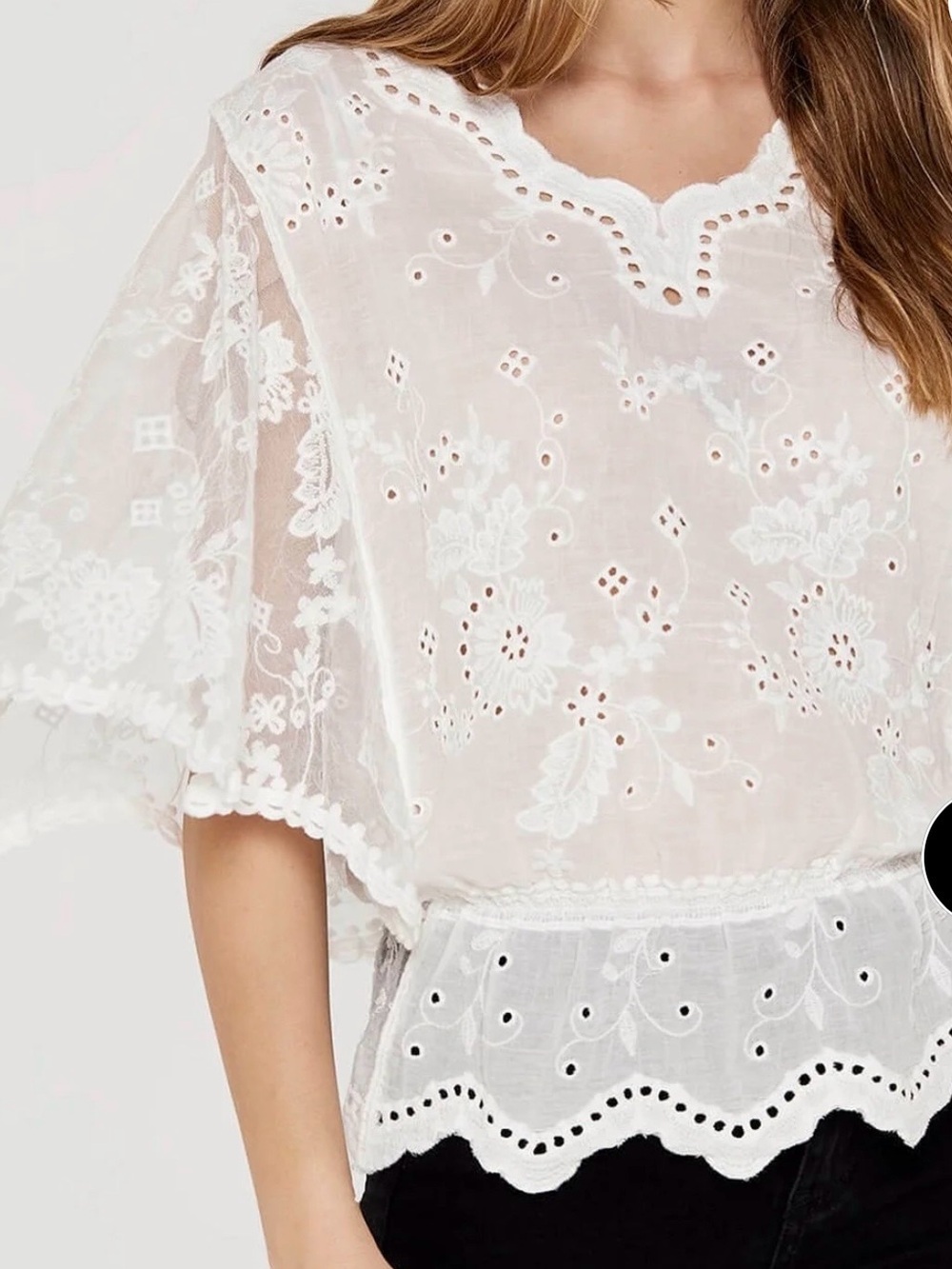 APRICOT White Embroidered Eyelet Peasant Blouse NWOT